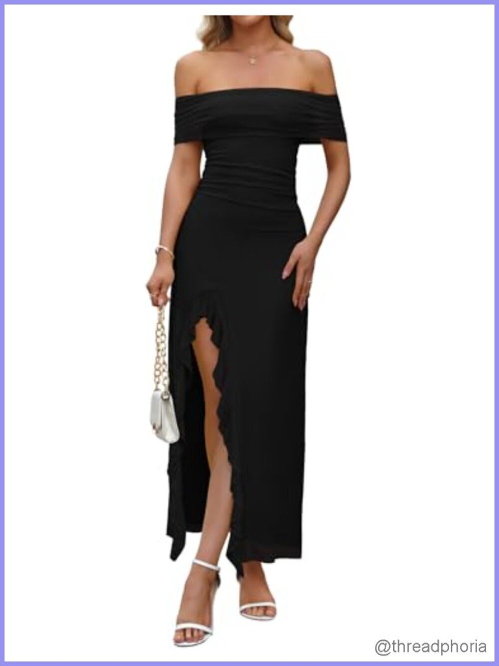 Off Shoulder Mesh Ruched Bodycon Maxi Dress Ruffle Slit Formal Party